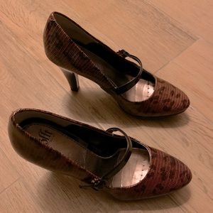 Sofft Mary Jane Heel Patent Leather Leopard Sz 8